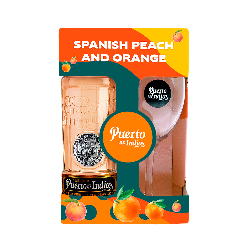 GIN PUERTO DE INDIAS PEACH & ORANGE 700 ML + COPA