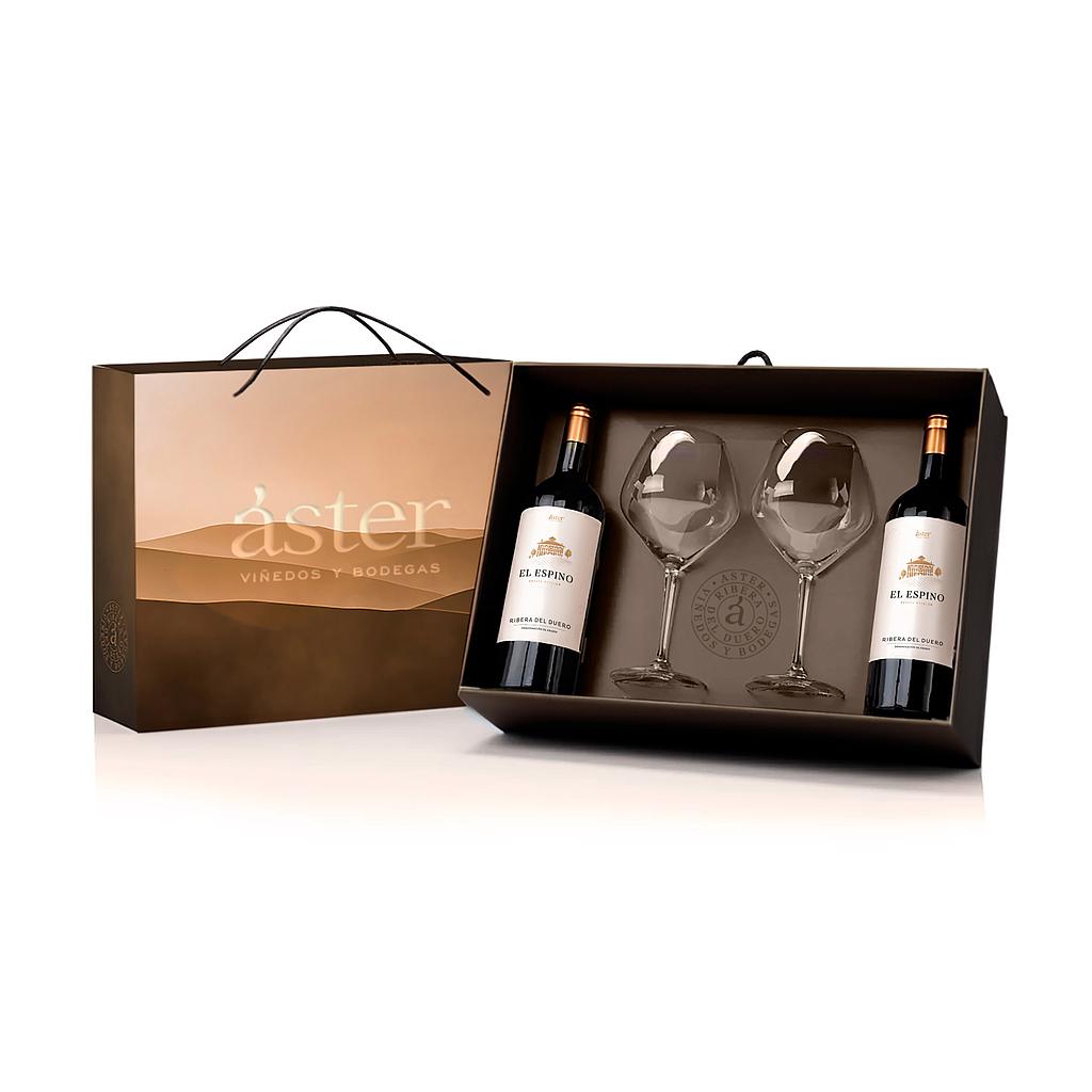 ESTUCHE 2 BOTELLAS VINO LA RIOJA ALTA ASTER EL ESPINO 750 ML + 2 COPAS